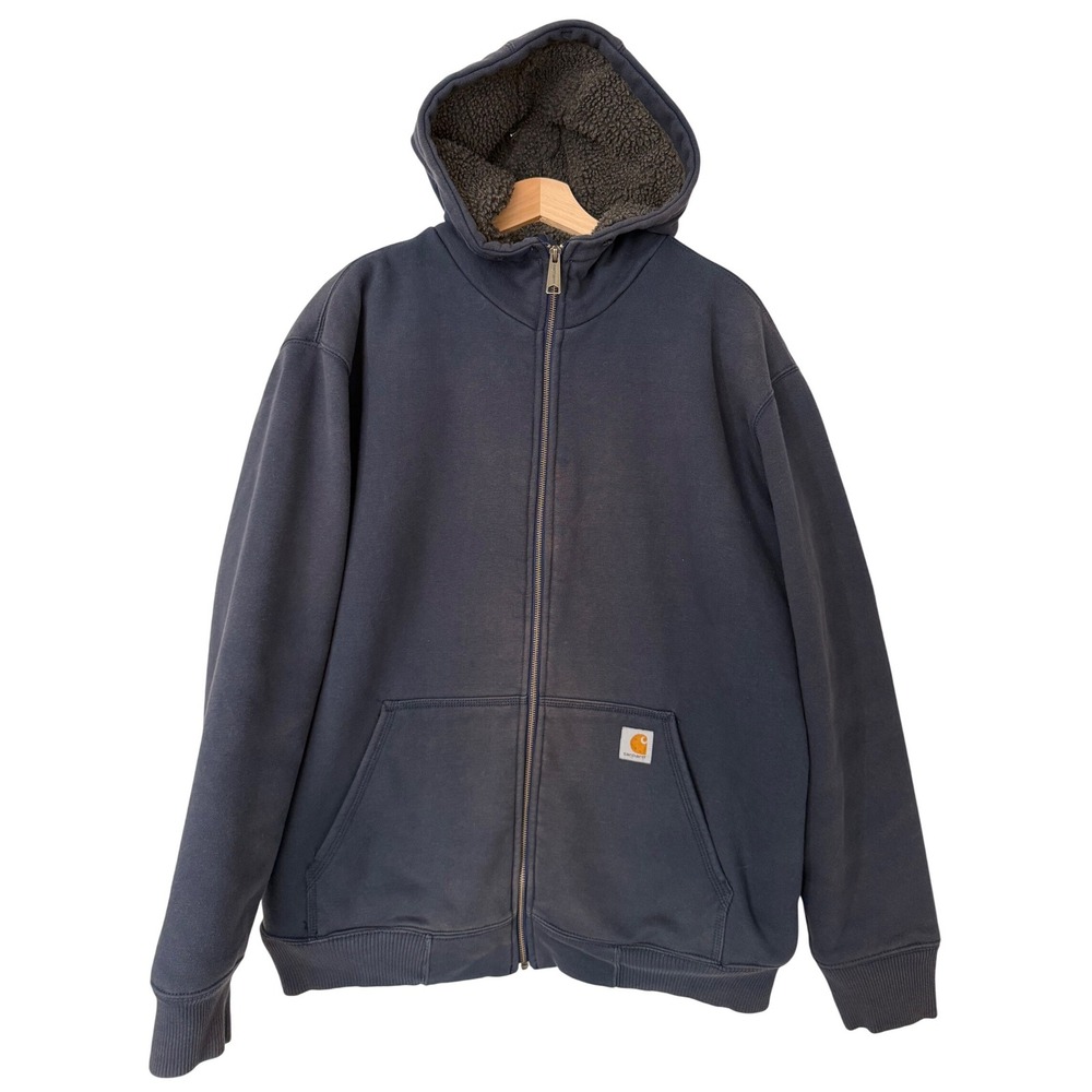 Carhartt Paxton Sherpa Lined Full Zip Hoodie Jacket 101062 Navy Blue Size Large
